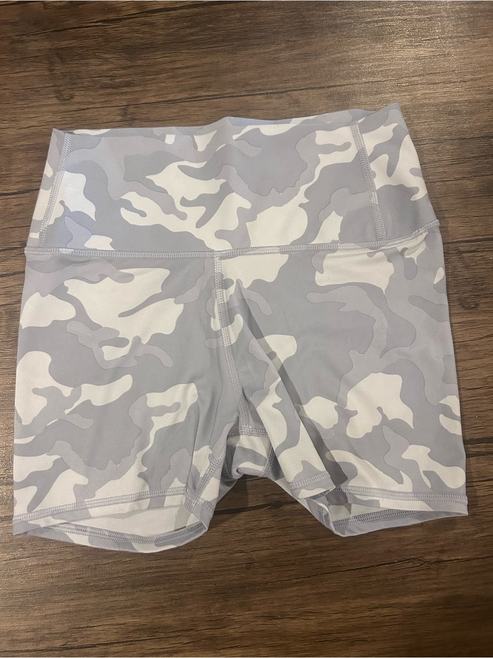 all in motion Gray and White Camo High-Waist Bike Shorts